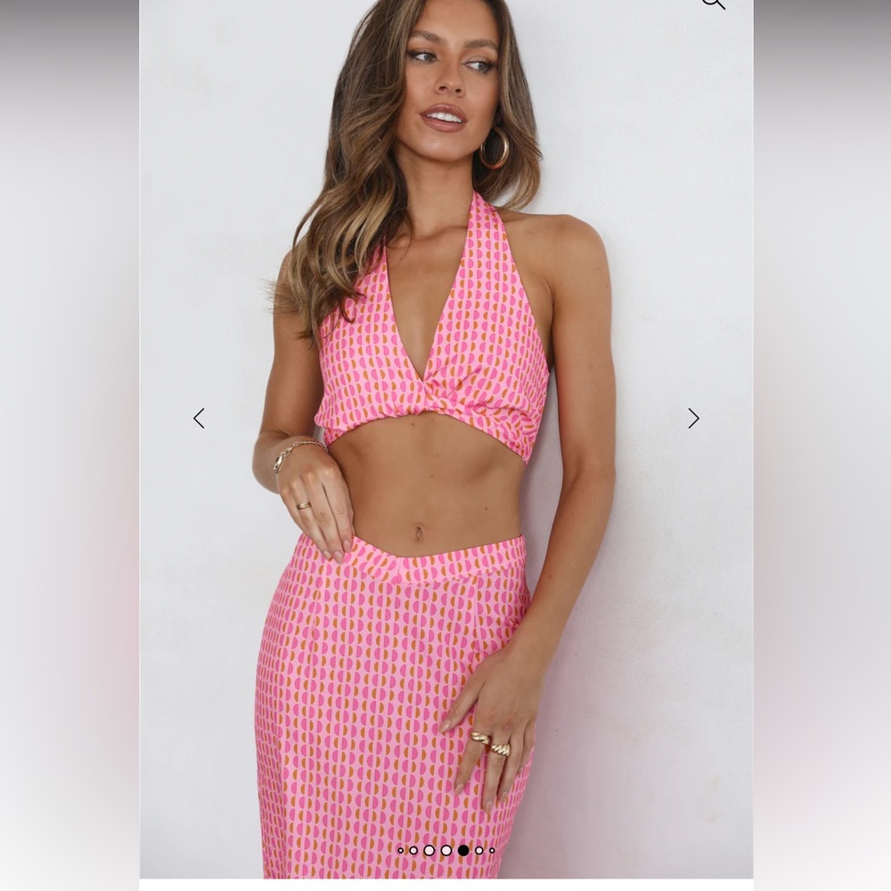 HELLO MOLLY FOR THE SUMMER CROP TOP  & SKIRT SET - PINK